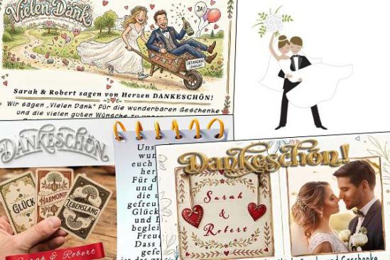 Dankeskarten zur Hochzeit lustig, originell oder mit Ihrem eigenen Foto und Text