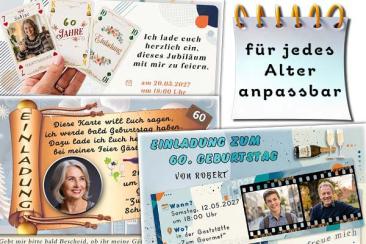 Die Einladung zum Geburtstag mit Ihrem Foto in verschiedenen Gestaltungsvarianten.