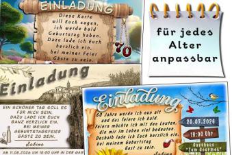 originelle Einladungskarten fĂĽr Ihre Geburtstagsfeier mit Ihrem eigenen Text und Alter