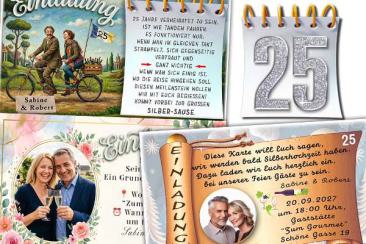 Einladungskarten, Danksagungskarten und Platzkarten zur Silberhochzeit witzig, originell oder mit Ihrem eigenen Bild