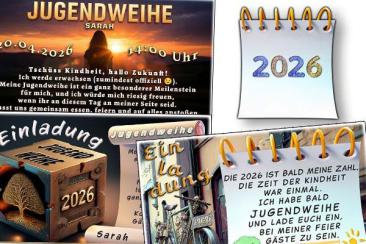 Die originelle Einladung zu deiner Jugendweihe mit online gestaltbarem Einladungstext deiner Wahl.