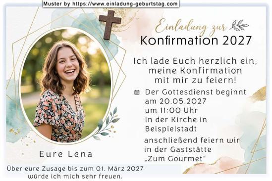 Die Einladung zur Konfirmation mit Foto oval ausgeschnitten im modernen Kartendesign