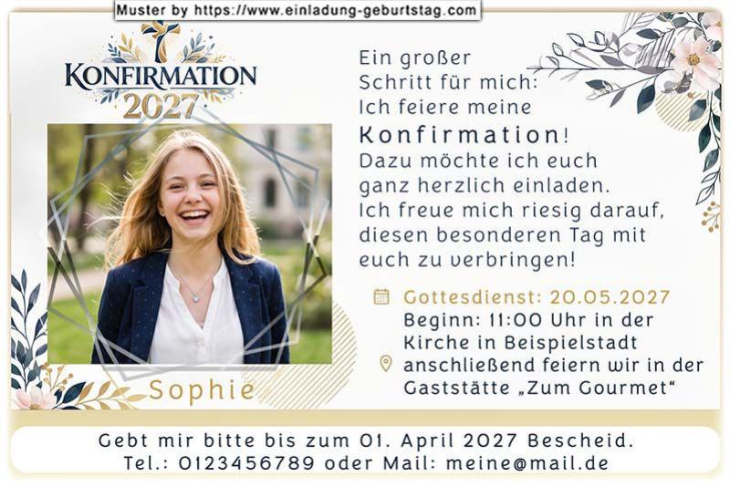 Die Einladung zur Konfirmation mit Foto umrahmt von dünnen 5-Ecken