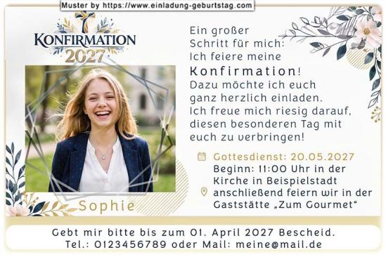 Die Einladung zur Konfirmation mit Foto umrahmt von dünnen 5-Ecken