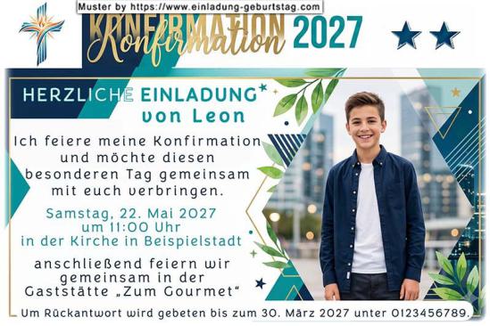 Die Einladung zur Konfirmation mit Foto auf einer Einladungskarte im modernen Design