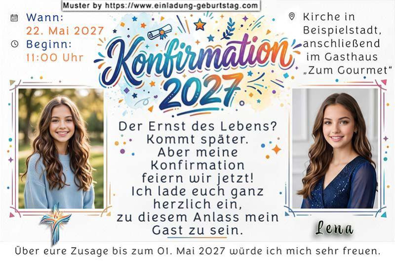 Die Einladung zur Konfirmation mit 2 deiner Fotos auf einer Einladungskarte.