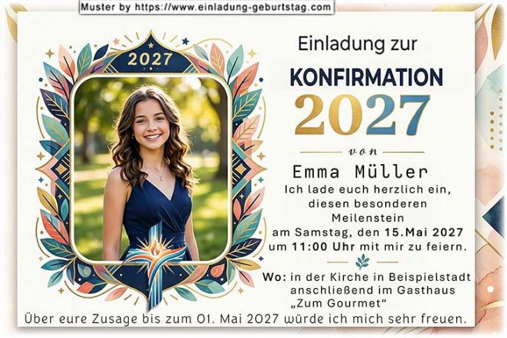 Die Einladung zur Konfirmation mit deinem Foto in einem originellen, modernen Rahmen
