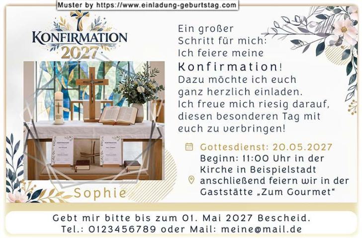 Die originelle Einladung zur Konfirmation mit dem Tisch, auf dem ein Kreuz steht
