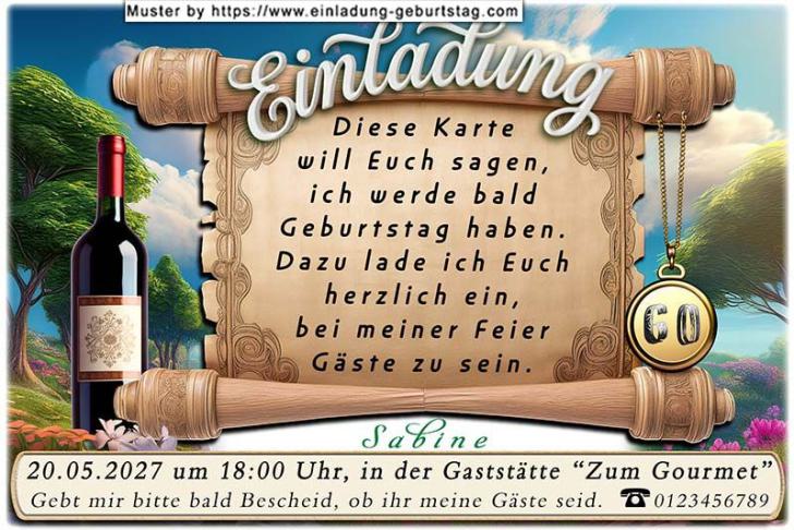 Die originelle Einladung zum Geburtstag - Ein dezent beleuchteter Weinkeller mit einem großen Weinfass und Ihrem Alter an der Wand.