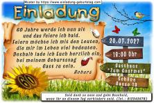 Die originelle Einladung zum Geburtstag mit dem Wegweiser und der Sonnenblume, auf der sich Ihr Alter befindet