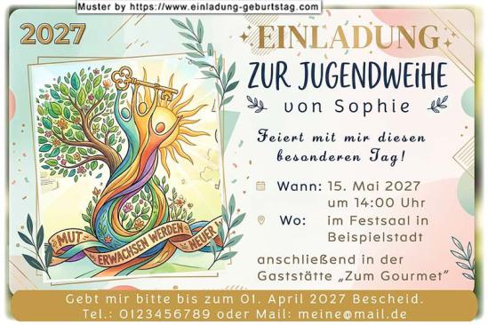 die originelle Einladung zur Jugendweihe mit der kreativen Zeichnung