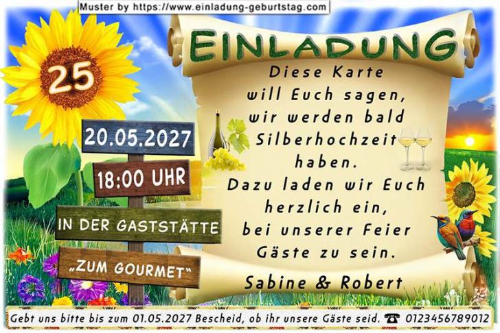 originelle Einladung zur Silberhochzeit - die Sonnenblume und der Wegweiser