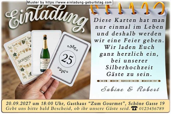 originelle Einladung zur Silberhochzeit - die Zahl 25 vor einem Naturbild
