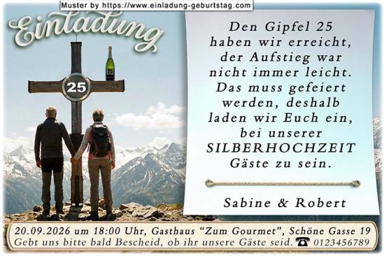 originelle Einladung zur Silberhochzeit - das Paar vor dem Gipfelkreuz 25