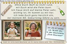 Die Einladung zum Geburtstag mit Ihrem Foto - Früher und heute, 2 Ihrer Fotos nebeneinander aus verschiedenen Lebenszeiten als Einladungskarte zum Geburtstag.