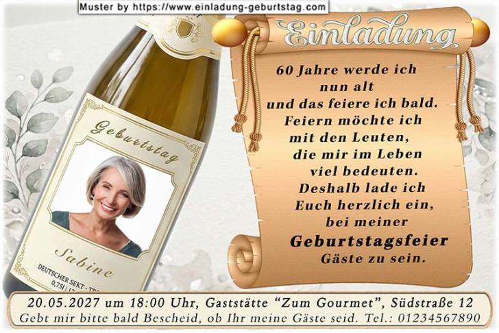Die Einladungskarte zum Geburtstag im Stil eines aufgeschlagenen Buches. Ihr Foto wird mit einer Sepia Farbüberlagerung versehen und oben rechts eingesetzt.