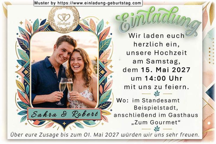 Die Hochzeitseinladung mit Ihrem Foto als Seie eines aufgeschlagenen Buches