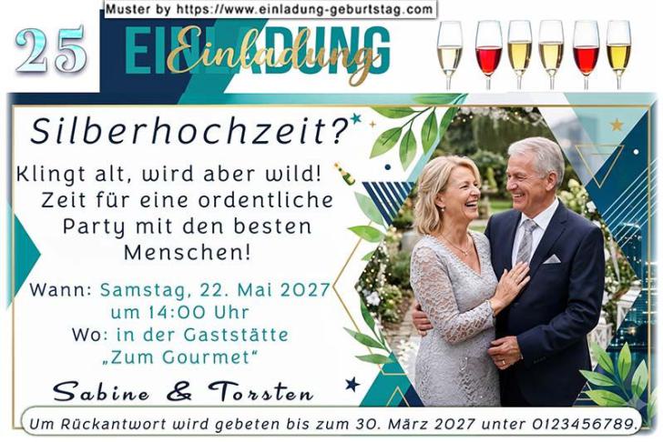 Die Einladung zur Silberhochzeit mit Ihrem Foto im Hochformat