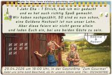 Einladung Goldene Hochzeit lustig - Sie haben 50 Striche an der Wand gezählt, jetzt wird gefeiert