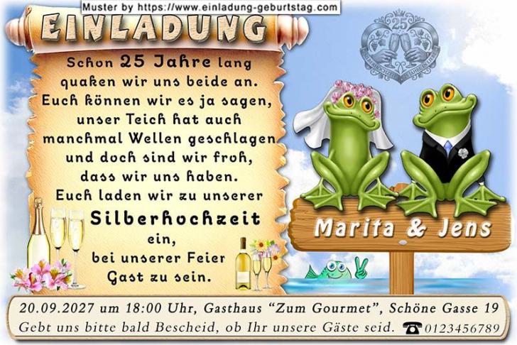 Die lustige Einladungskarte zur Silberhochzeit mit dem Foto auf einem Steckbrief