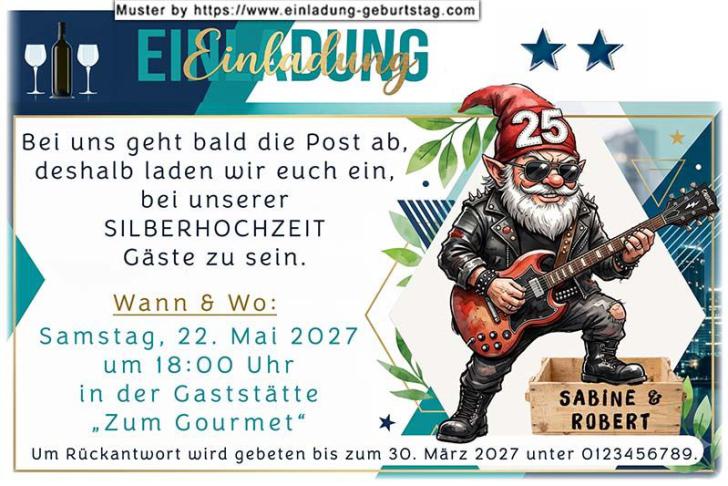 Die lustige Einladungskarte zur Silberhochzeit als silbernes Eintrittsticket für die Gäste