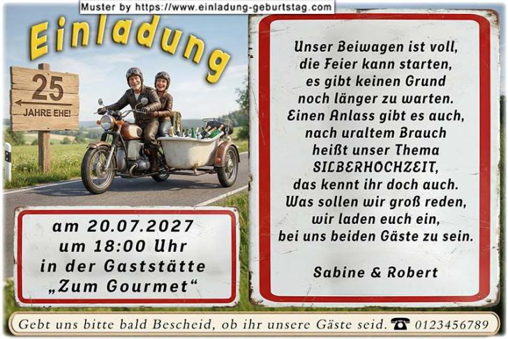 Die lustige Einladungskarte zur Silberhochzeit mit der amtlichen Vorladung für die Gäste von Richter Gnadenlos