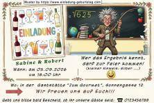 Die lustige Einladungskarte zur Silberhochzeit mit dem Lehrer vor einer Tafel - eine besondere Aufgabe zum lösen für die Gäste