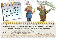Die lustige Einladungskarte zur Silberhochzeit mit dem nachdenklichen Ehepaar