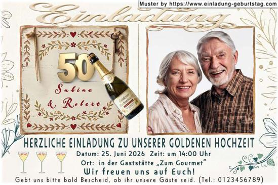 Einladung Goldene Hochzeit Foto quadratisch ausgeschnitten