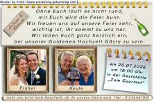 Einladung Goldene Hochzeit 2 Fotos nebeneinander in einem Bilderrahmen 