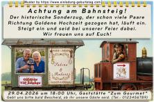 Einladung Goldene Hochzeit Foto in einem Waggon eines lustigen Sonderzuges