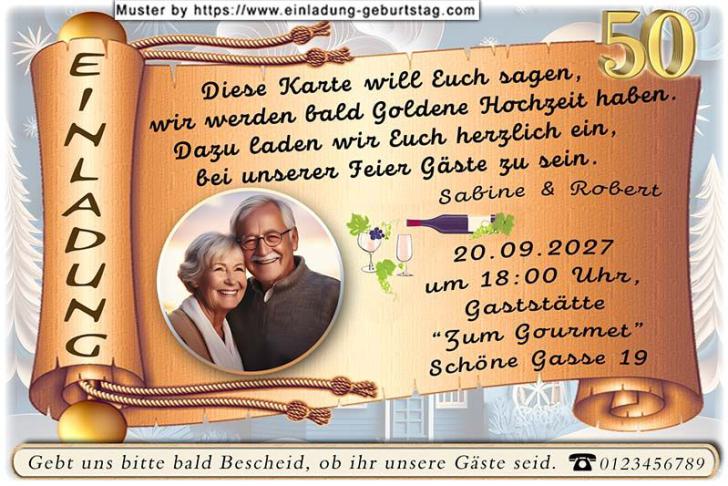 Einladung Goldene Hochzeit Foto auf einer dekorativen Einladungskarte