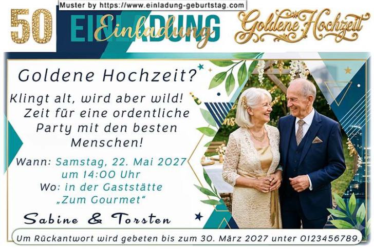 Einladung Goldene Hochzeit 2 Fotos nebeneinander - Damals und Heute