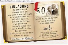 Einladung Goldene Hochzeit Foto oben in einer Buchseite