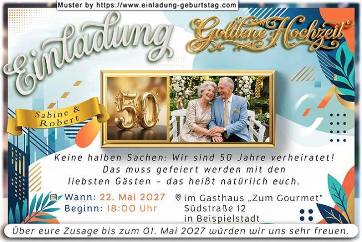 Einladung Goldene Hochzeit Foto oben in einer Buchseite
