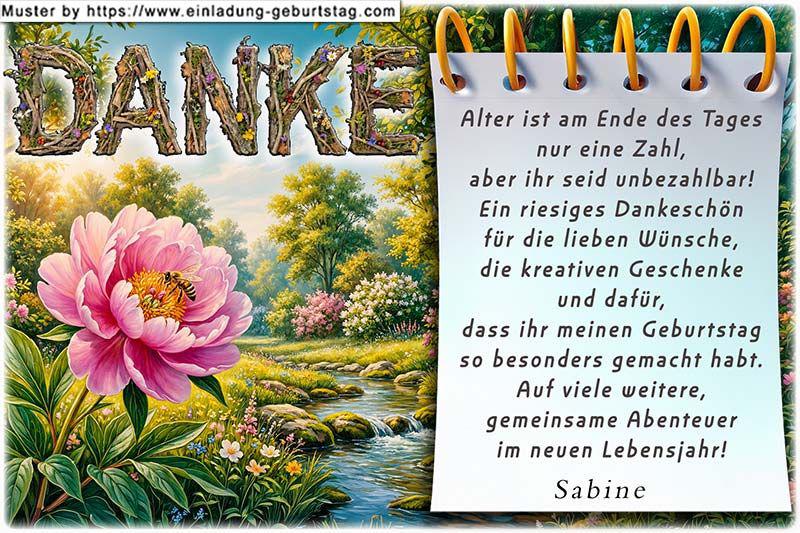 Die Dankeskarte zum Geburtstag mit der Blüte, in der sich eine Biene befindet. Sie sagen Danke mit einem schönen Naturbild.