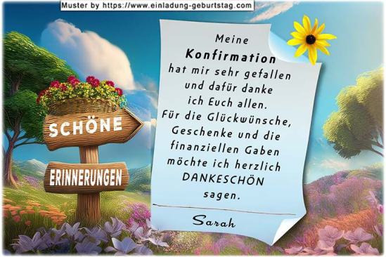 Die Dankeskarte zur Konfirmation mit dem rustikalen Wegweiser auf dem die Wörter SCHÖNE ERINNERUNGEN stehen.