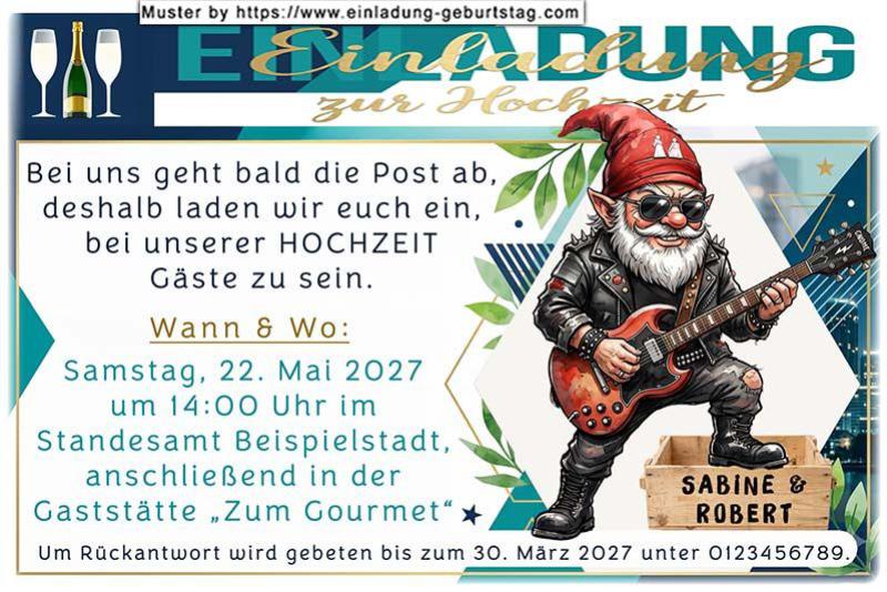 lustige Hochzeitseinladung mit witzigem änderbaren Text mit dem Mann, der seine Frau zum Standesamt trägt