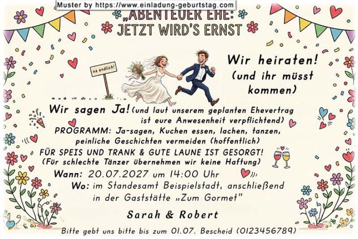 Die lustige Einladung zur Hochzeit - das Abenteuer Ehe beginnt - Ihre große gemeinsame Reise