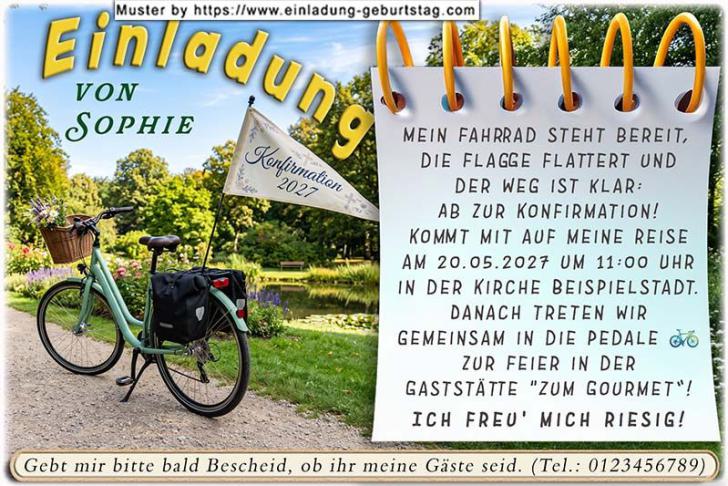 Die lustige Einladung zur Konfirmation mit dem Fahrrad im Stadtpark