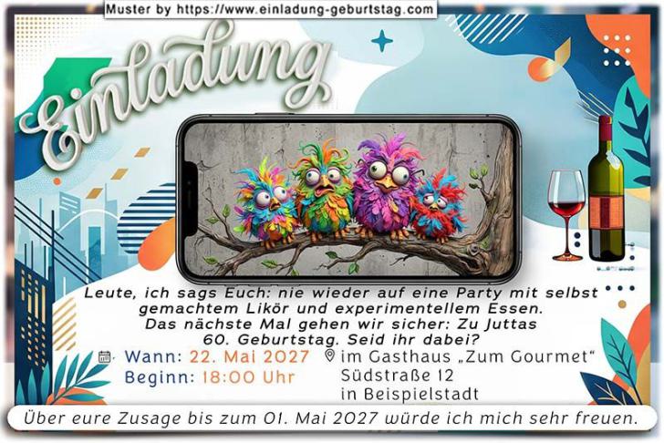 Die lustige Einladung zum Geburtstag – eine vor Freude tanzende Frau voller Vorfreude auf Ihre Geburtstagsfeier. Auf einem Zettel in der Hand steht Ihr Alter.