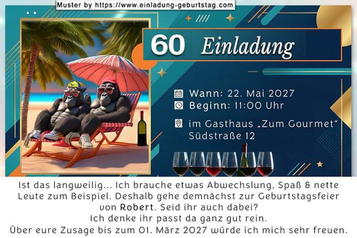 Die lustige Einladung zum Geburtstag – ein Mann mit einem Stoppschild in der Hand versucht vergeblich den Zug des Lebens aufzuhalten.