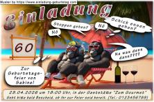 Die lustige Einladung zum Geburtstag - Zwei Gorillas beim Relaxen im Liegestuhl beraten entspannt, wohin es demnächst geht: natürlich dahin, wo es am schönsten ist.