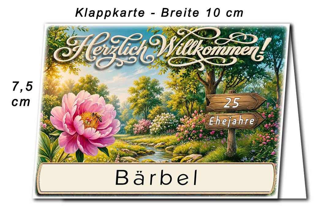 Tischkarte Silberhochzeit - die Biene in einer Blüte - Kartenabmessungen