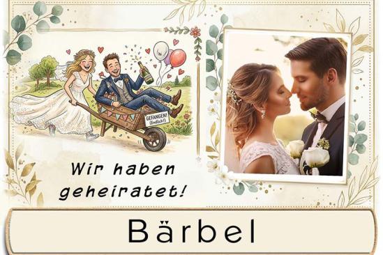 Die Tischkarte zur Hochzeitsfeier – Ihr Foto neben einem lustigen Bild – mit eingedrucktem Namen des Gastes