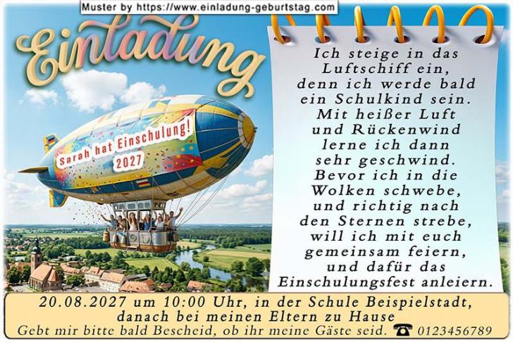 Die ausgefallene Einladung zur Einschulung - Ein lustiges Häschen neben dem Bild einer Zauberschule.