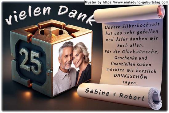 Die Danksagung zur Silberhochzeit - ein besonderer, spezieller Würfel für Ihre Silberhochzeit. Auf eine Seite des Würfels wird Ihr Foto eingesetzt.