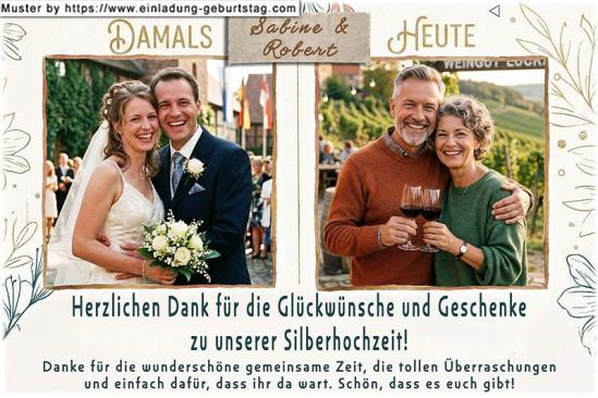Die Danksagung zur Silberhochzeit - 2 Ihrer Fotos werden in diese Danksagungskarte nebeneinander eingesetzt.