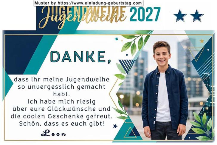 Die Danksagung zur Jugendweihe mit deinem Foto im modernen Hochformat