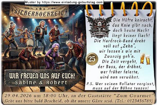 lustige Einladung Silberhochzeit - Hardrock